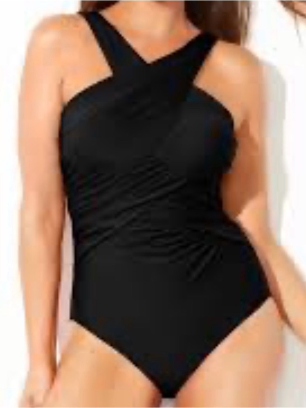 NEW Swimsuits For All Size 16 Black Cross Over High Neck Wrap One Piece Swimsuit